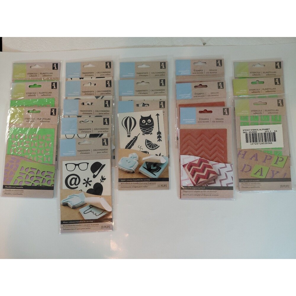 Inkadorinkado Crafting Lot: Unmounted Stamps, Sticky Stencils, Carving Transfers